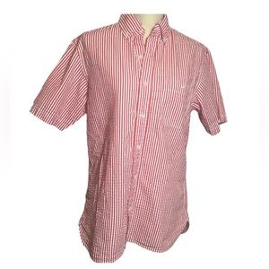 Lands' End Mens Small Red White Button Up Seersucker Striped Shirt S 14